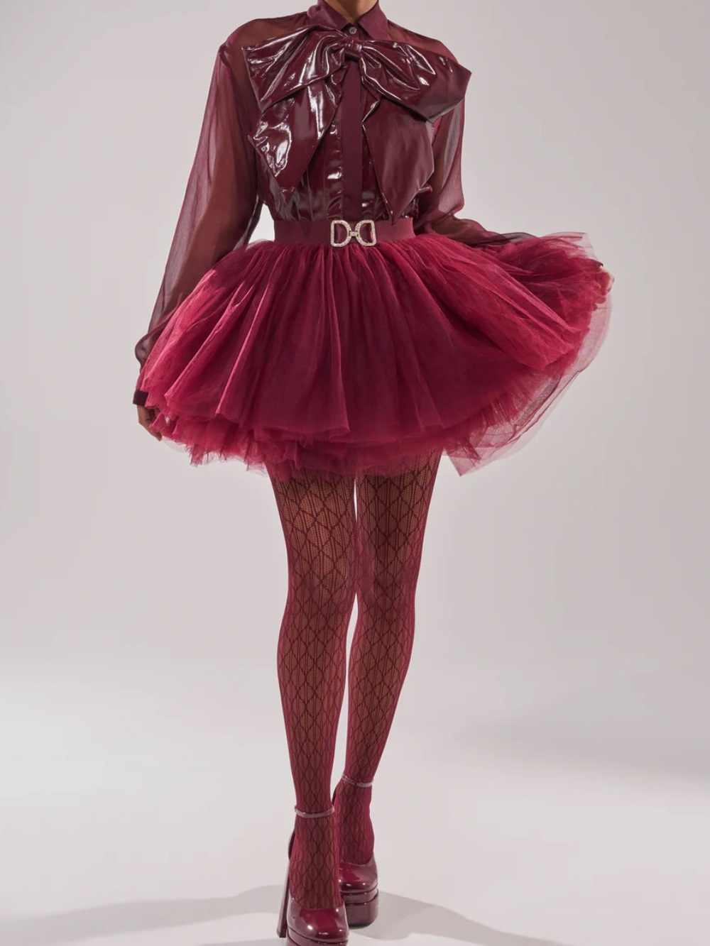 Akira Extreme Mesh Mini Skirt in Deep Burgundy size M